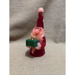 Vintage Northern Lights Candle Santa Gnome Holding Glitter Green Present Gift 7”